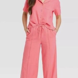 A New Day Women's Linen Short Sleeve shirt With Wide Leg Pants